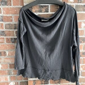 Free People charcoal grey off the shoulder long sleeve t-shirt, size small.